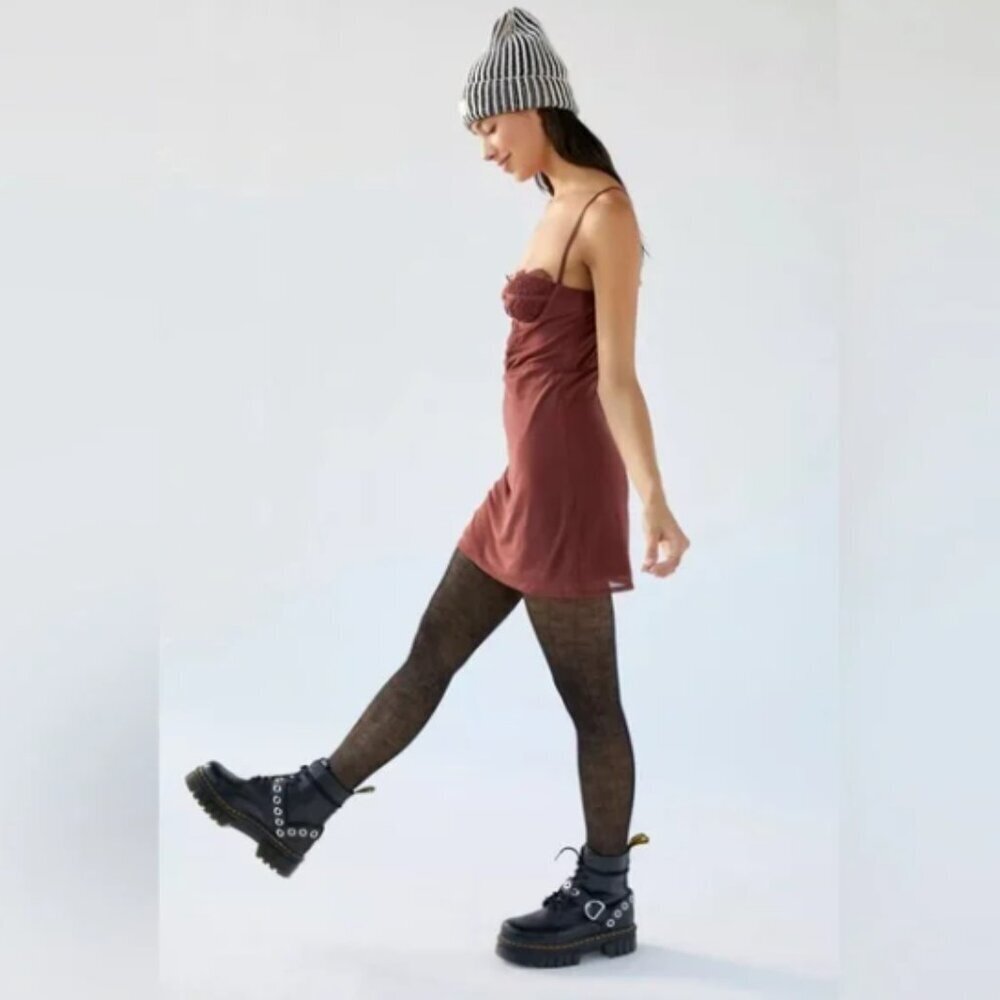 Urban Outfitters Chocolate Brown Lace Bustier Sleeveless Mini Dress Sz L NWT - Picture 3 of 16